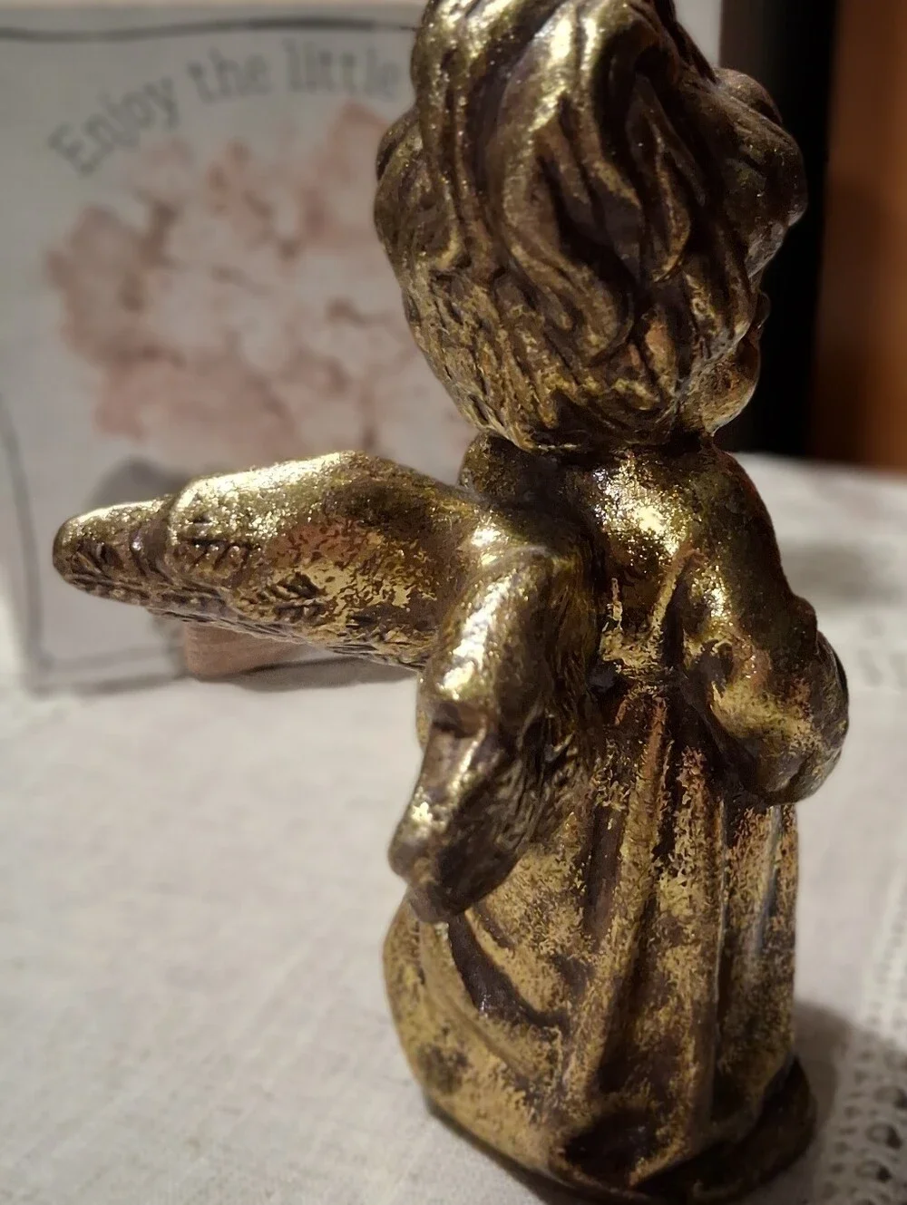 VTG Angel Cherub Figurine Statue Molded Plaster/Resin Gold Gilt Christmas Decor